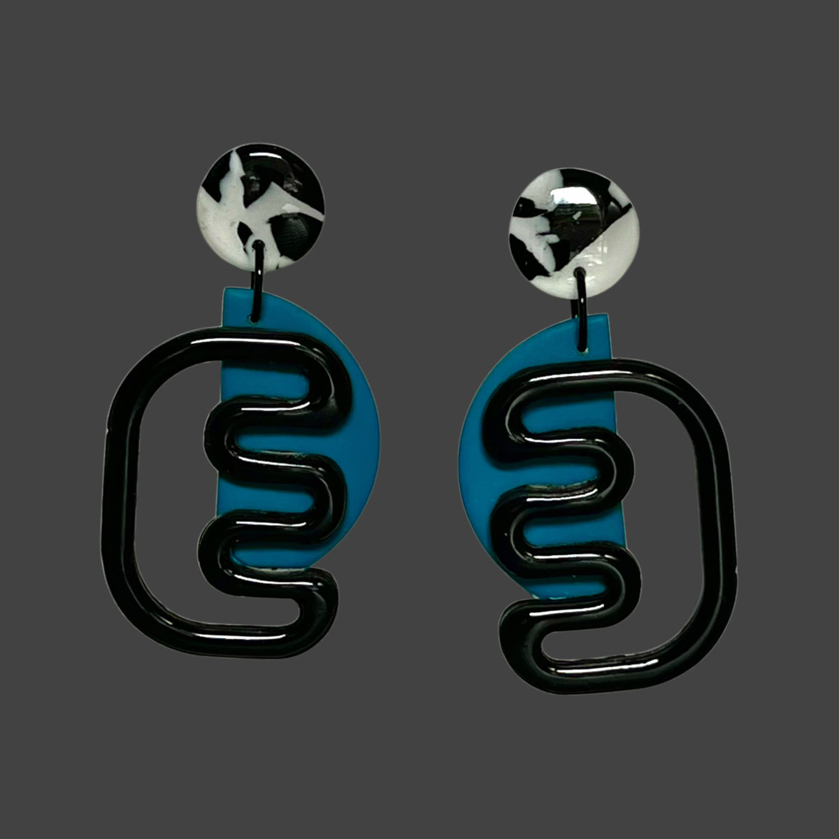 Unique dangly earrings- D met M (purple, teal and yellow)