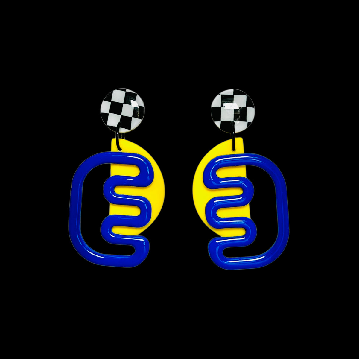Unique dangly earrings- D met M (Blue, yellow)