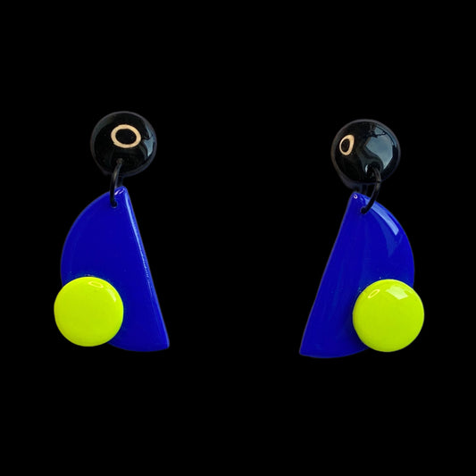 Half moon and planet (blue and neon yellow )