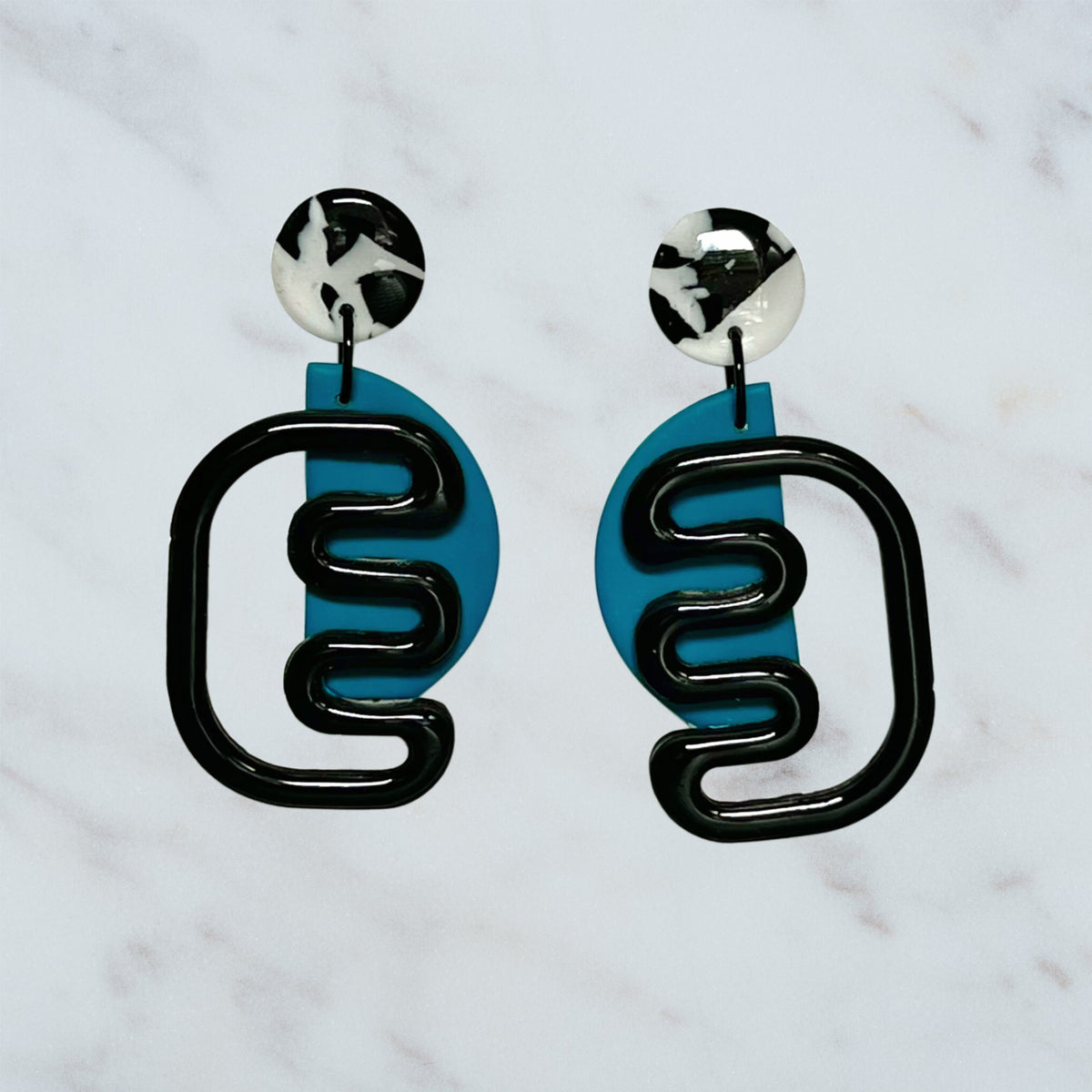 Unique dangly earrings- D met M (purple, teal and yellow)