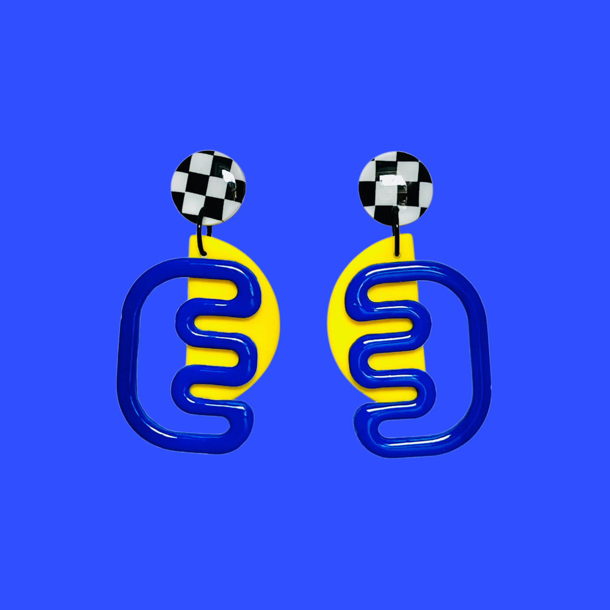 Unique dangly earrings- D met M (Blue, yellow)