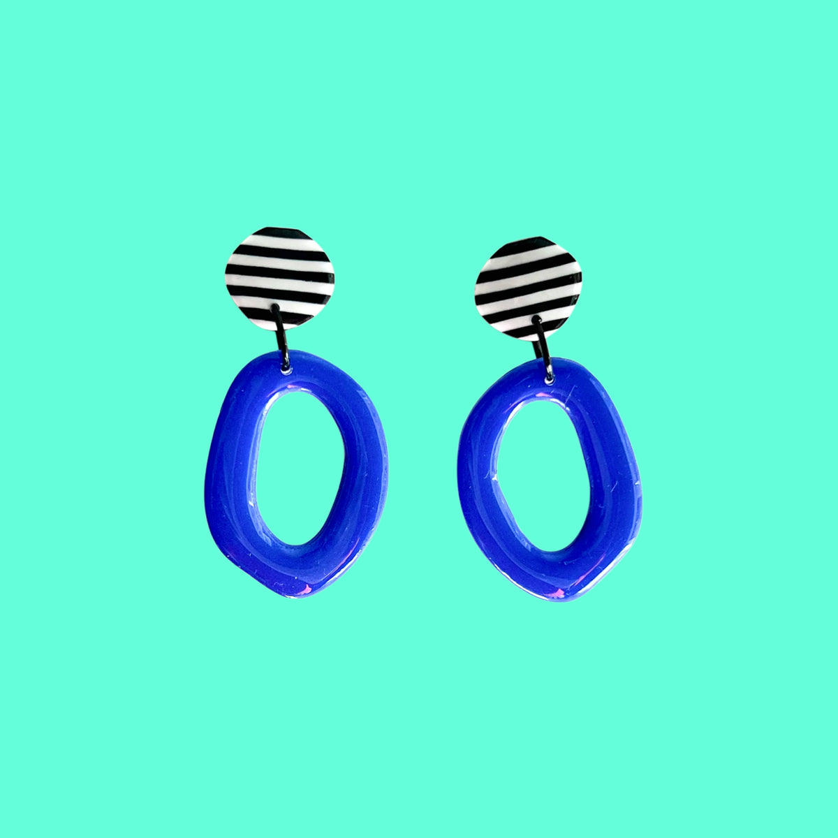 Ring earring- blue and stripes